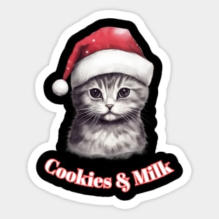 Cookies & Milk - Christmas Cat - Winter Holiday Sticker